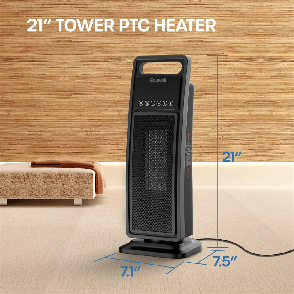(image for) Ecowell 21" Tower Heater with Remote 2000W Ceramic Warm Air Fan Portable Heater for Home Bedroom Office